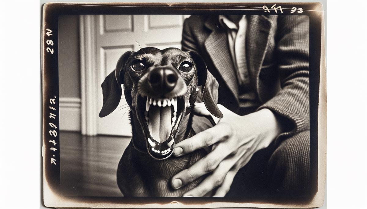 A dachshund displaying aggressive behavior towards a person