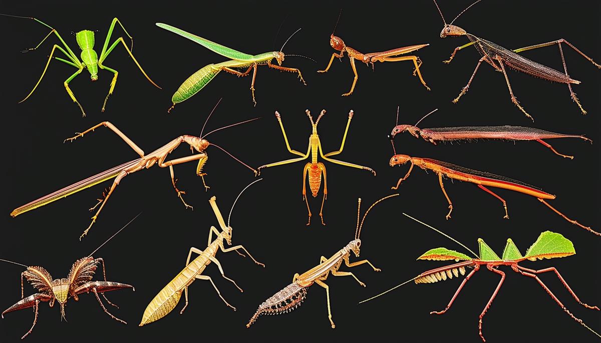 A collection of diverse stick insect species, showcasing various shapes, colors, and sizes - Stick Insects are not boring